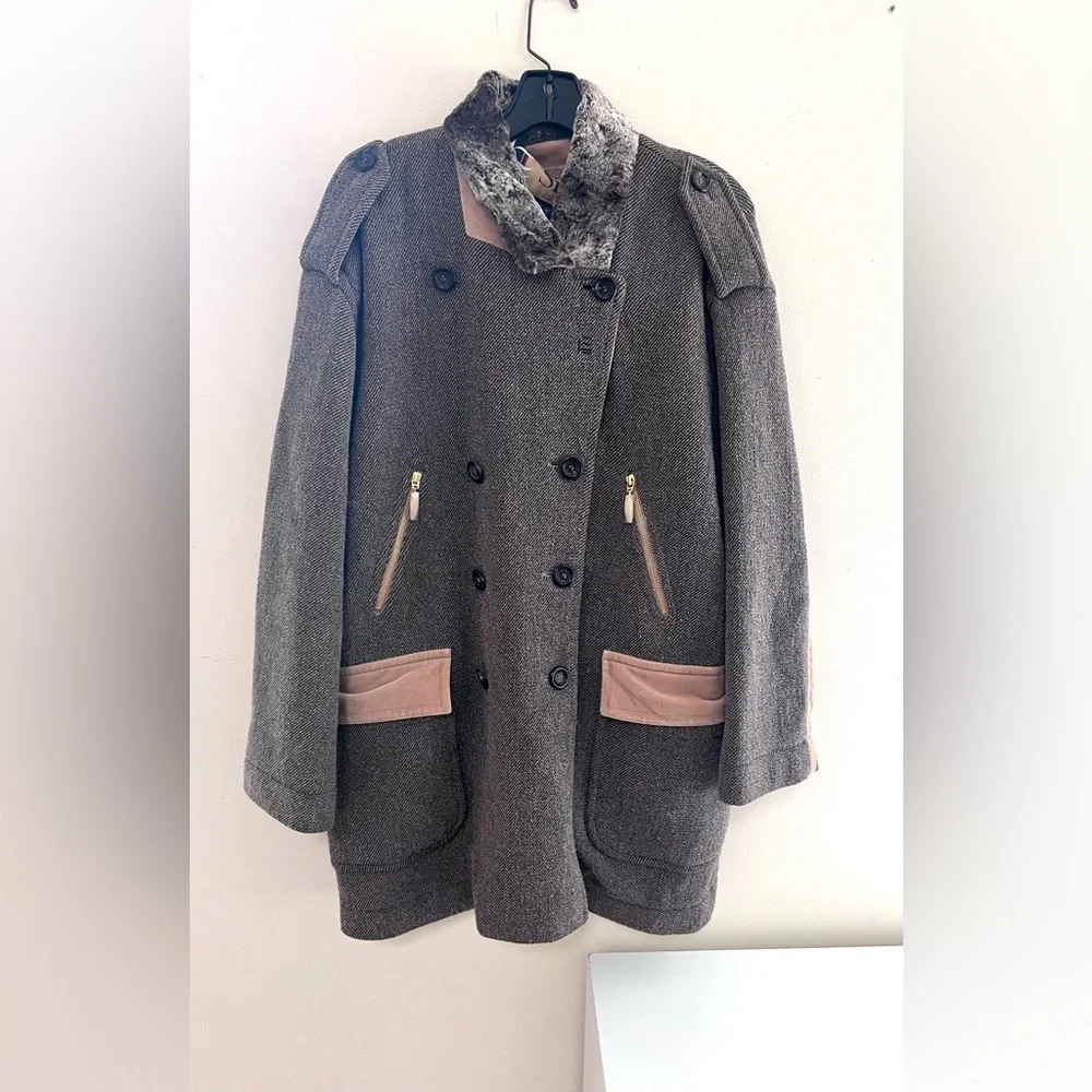 Vintage Escada brown Double-Breasted Pea Coat - Picture 1 of 15